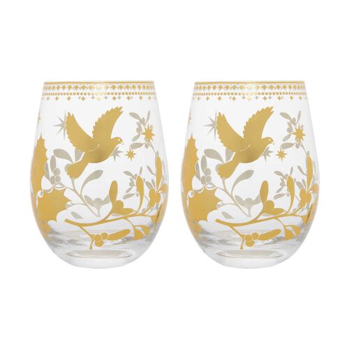 Maxwell & Williams White Christmas Stemless Wine Glass 550ml Set Of 2