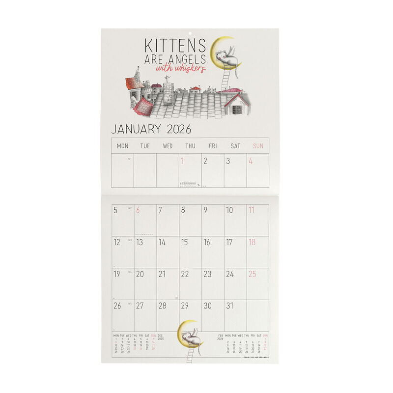 Legami Sketchy Cats 2026 Wall Calendar 30x29cm image number 1
