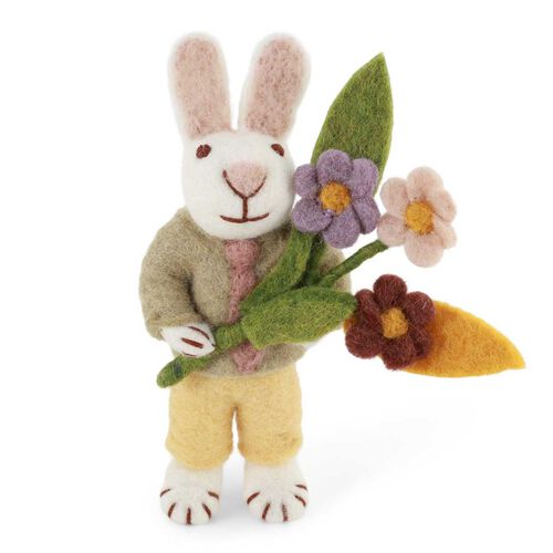 Gry & Sif Small White Boy Bunny With Tie & Flowers