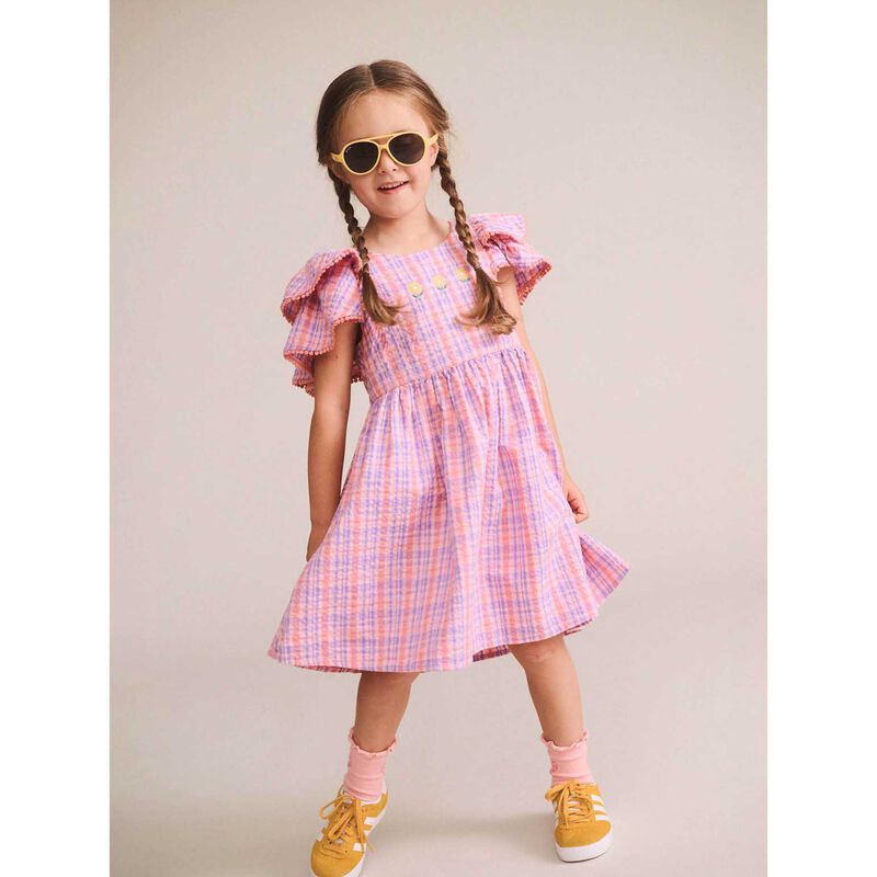Huxbaby Floral Emb Tropical Check Dress 3-5Y image number 1