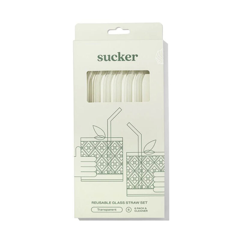 Sucker Reusable Glass Drinking Straws 6 Pack - Transparent image number 0