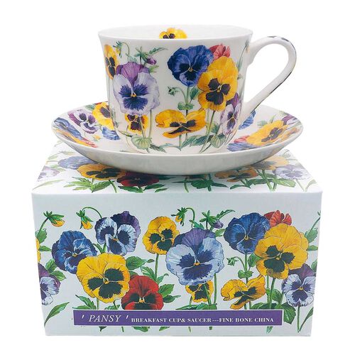 Dyme Pansy Breakfast Cup And Saucer
