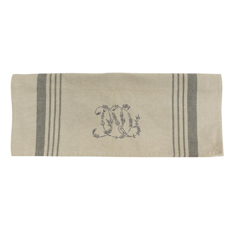 French Country Natural Linen Pale Grey Stripe Monogram Teatowel image number 0