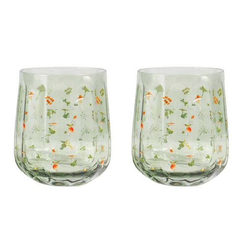 Urban Products Enchanted Garden Floral Tumbler Glass Green 11cm Set Of 2