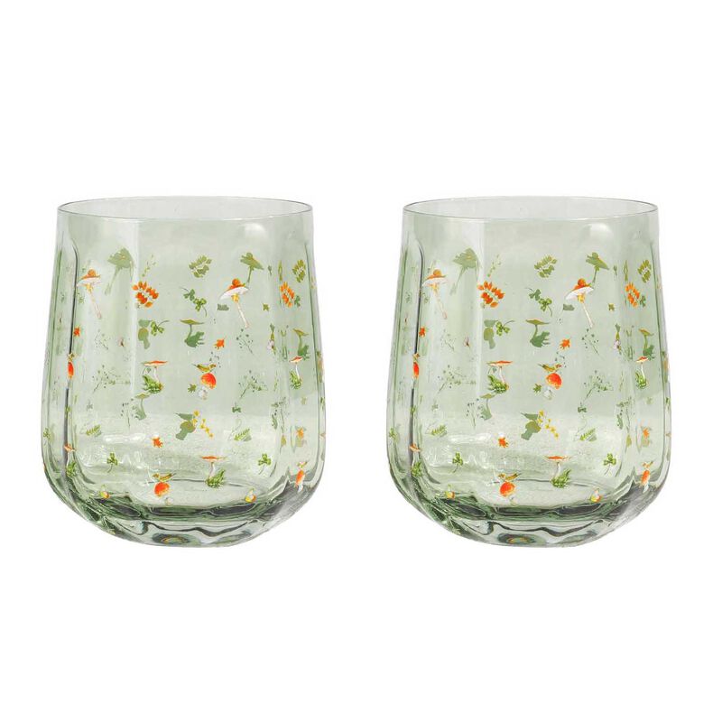 Urban Products Enchanted Garden Floral Tumbler Glass Green 11cm Set Of 2 image number 0