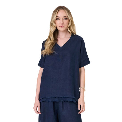 Lemon Tree Carola Linen Top Navy