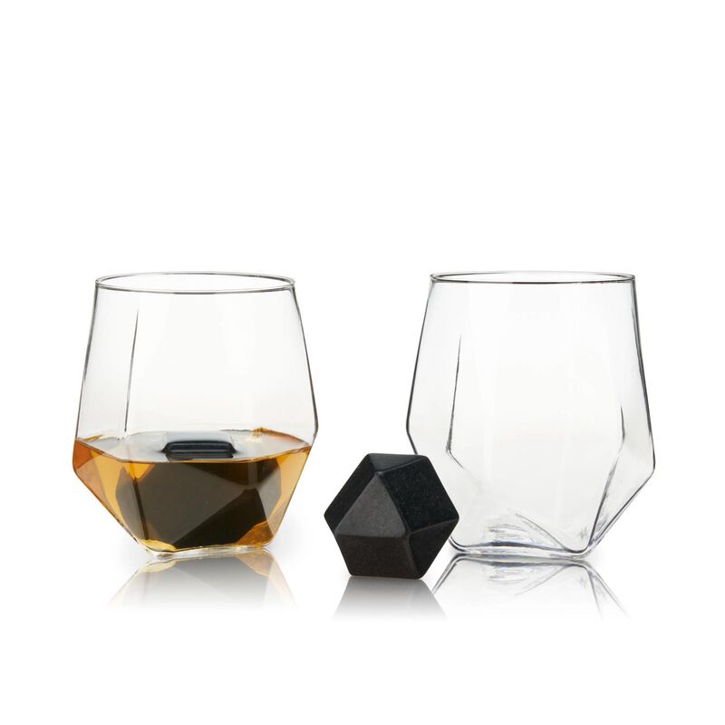 4-Piece Faceted Tumbler & Hexagonal Basalt Stone Set By Viski&reg; image number 1