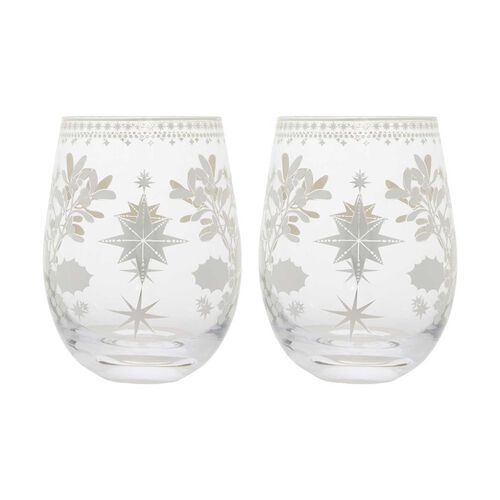 Maxwell & Williams White Christmas Stemless Wine Glass 550ml Set Of 2