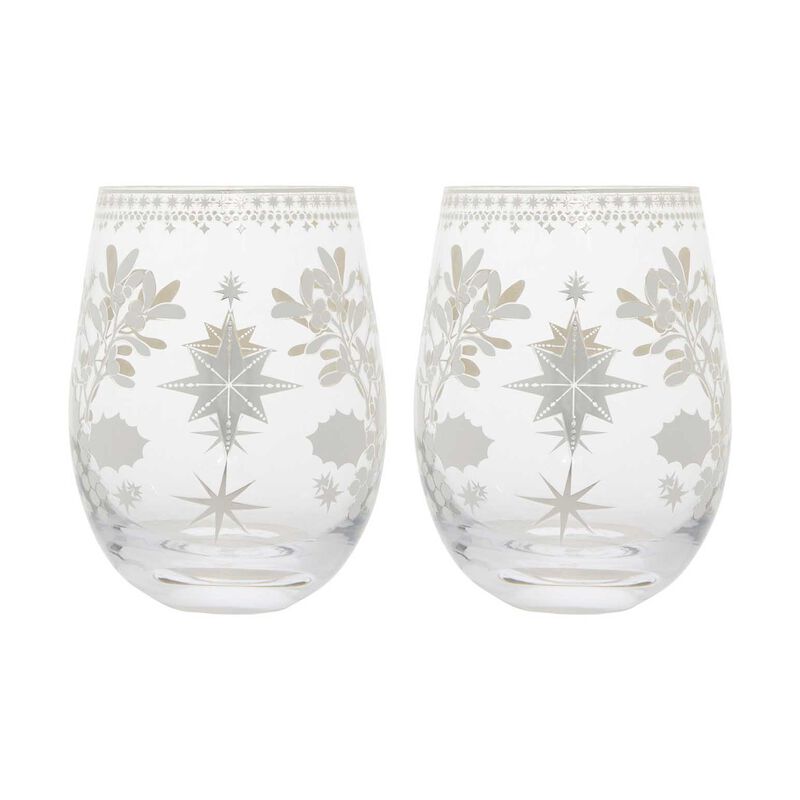 Maxwell & Williams White Christmas Stemless Wine Glass 550ml Set Of 2 image number 0
