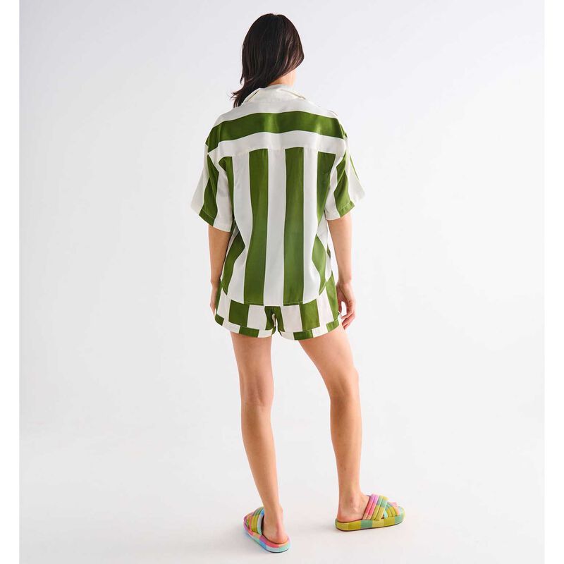 Kip&Co Moss Stripe Adult Satin SS Shirt & Short Pyjama Set image number 1