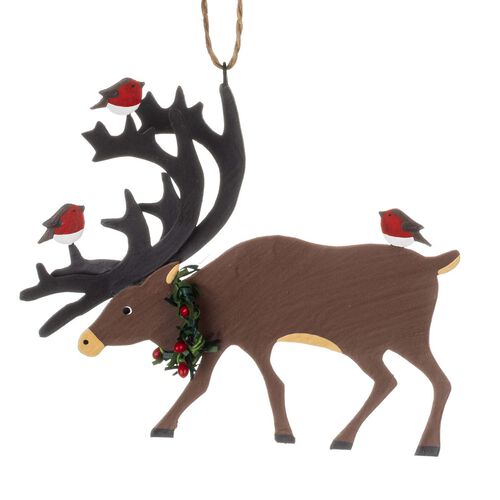 Shoeless Joe Reindeer And Robins Hanging Decoration