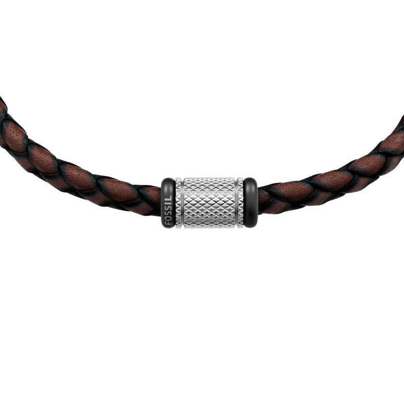 Fossil Machine Rondelles Brown Leather Station Bracelet image number 1