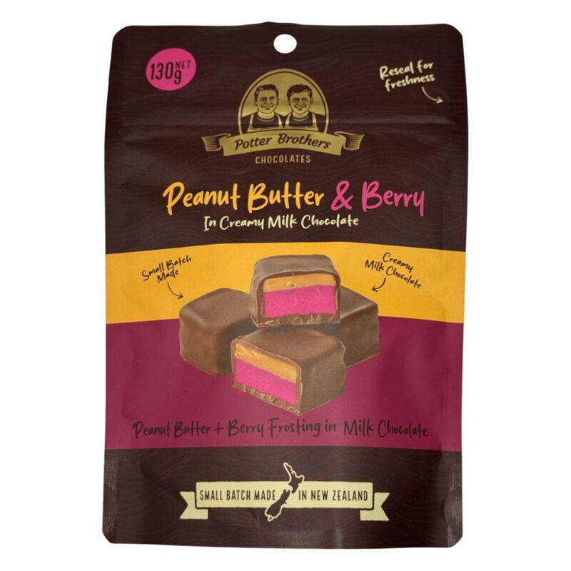 Potter Brothers Peanut Butter and Berry in Milk Chocolate 130g image number 0