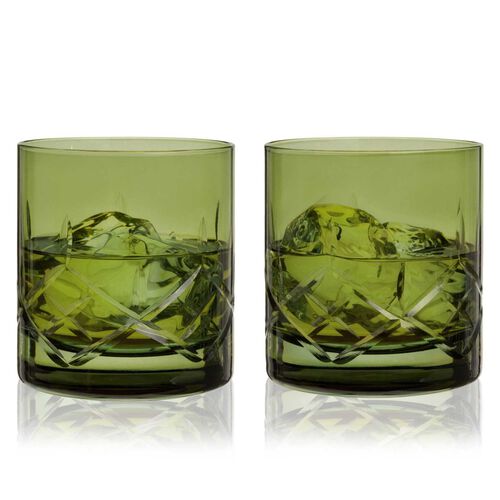 Admiral Cut Crystal Rocks Glasses In Green By Viski®