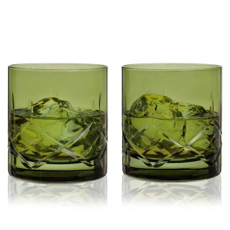 Admiral Cut Crystal Rocks Glasses In Green By Viski® image number 0