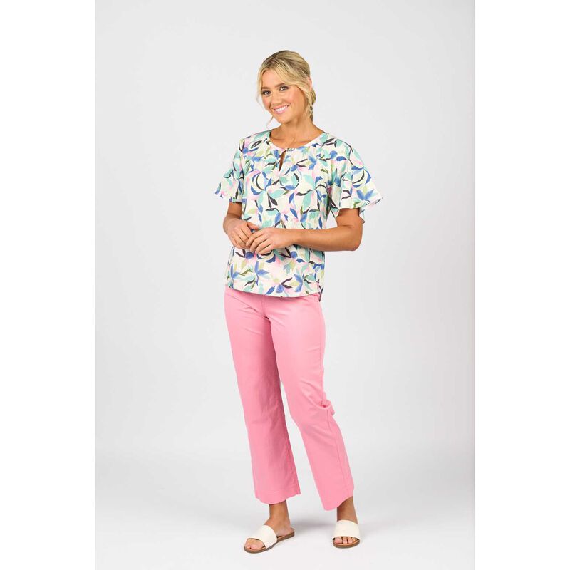 Vassalli Printed Floaty Sleeve Top With Front Keyhole image number 3