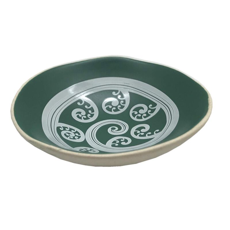 Jo Luping White Fern Frond On Green 7cm Bowl image number 1