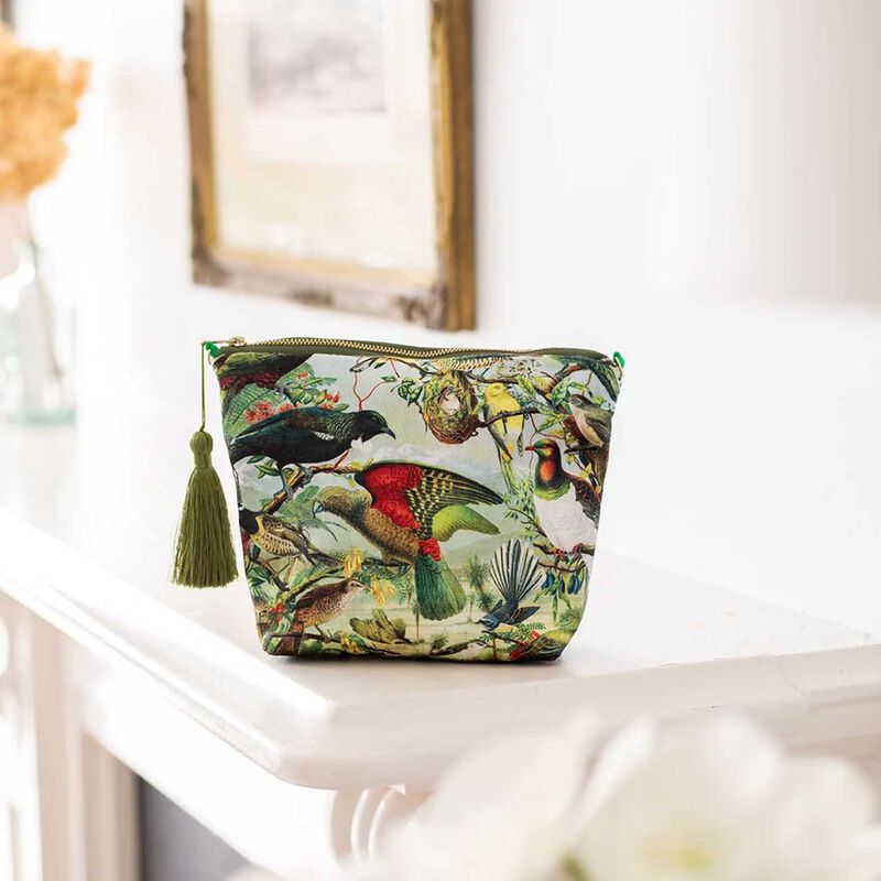 NZ Native Birds Velvet Cosmetic Bag image number 1