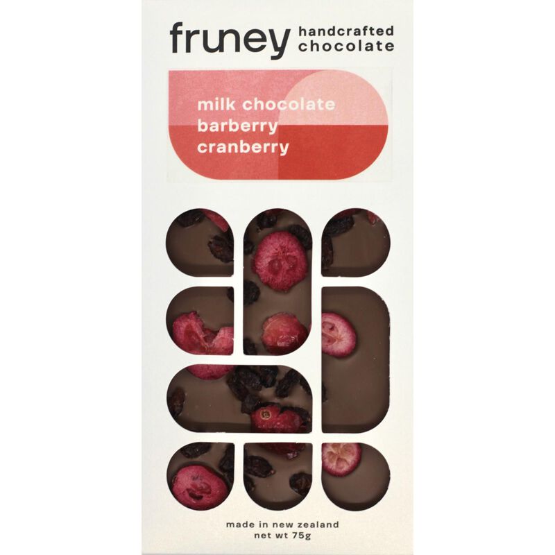 fruney handcrafted chocolate Milk Chocolate, Barberry & Cranberry 75g image number 0