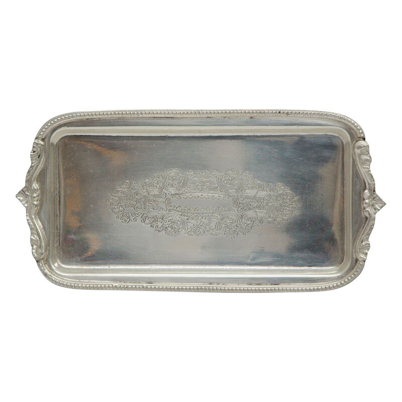French Country Rectangle Silver Tray with Beading image number 0