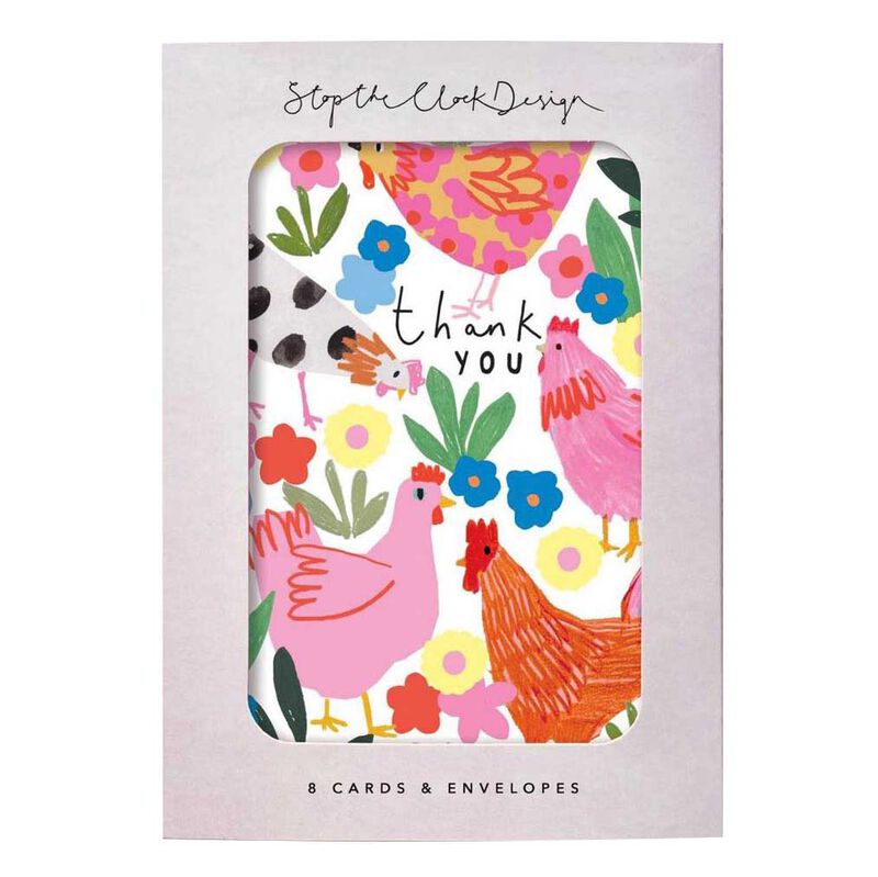 Chickens & Flowers Thank You Notecards 8 Pack image number 0