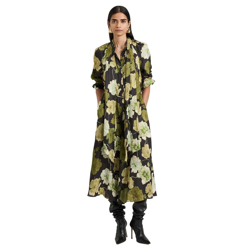 Veronika Maine Translucent Poppy Satin Long Sleeve Midi Dress | Ballantynes  Department Store