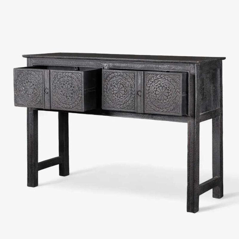 French Country Theron Carved Wooden Console Black image number 1