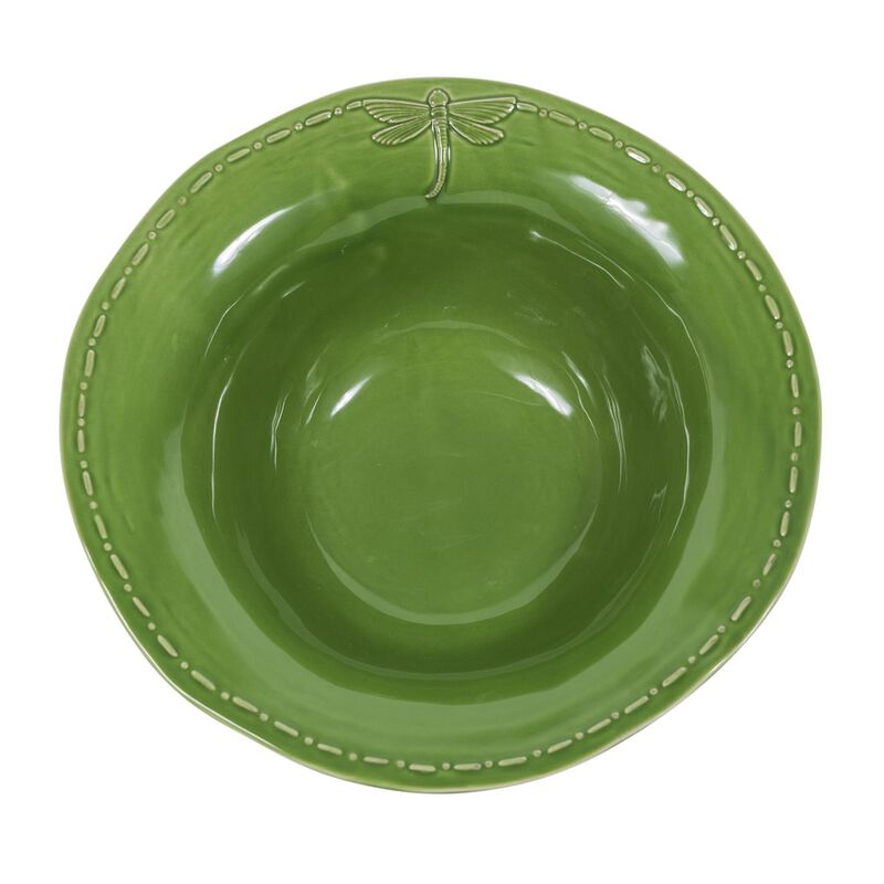 French Country Dragonfly Stoneware Green Salad Bowl Large image number 1
