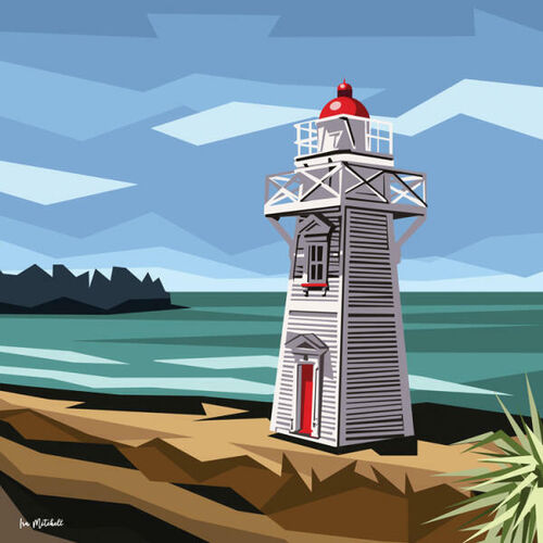Ira Mitchell Blacketts Lighthouse Timaru Matted Print 18x18cm