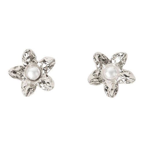 Stella + Gemma Earring Silver Beaten Flower with Pearl Centre