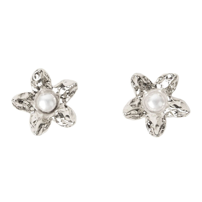 Stella + Gemma Earring Silver Beaten Flower with Pearl Centre image number 0