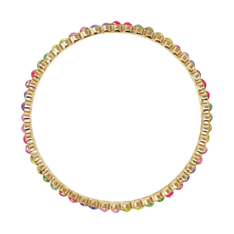 Pink Poppy Rainbow Sparkling Gemstone Gold Metal Bangle image number 1