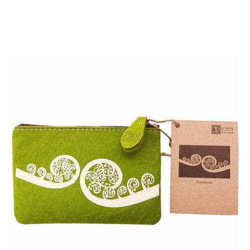 Jo Luping Fernfrond White On Green Ecofelt Purse