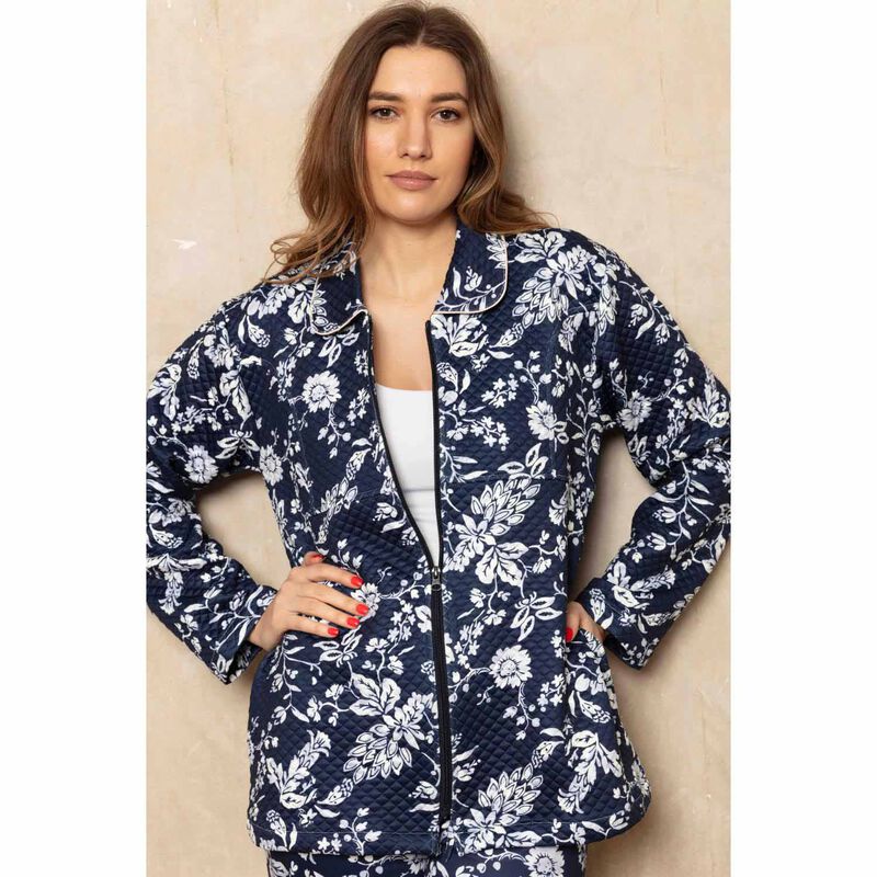 Cottonreal Midnight Fern Cotton Quilted Short Zip Jacket image number 1
