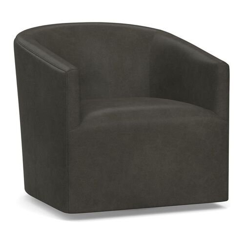 Pottery Barn Baldwin Poly Leather Swivel Armchair Churchfield Ebony