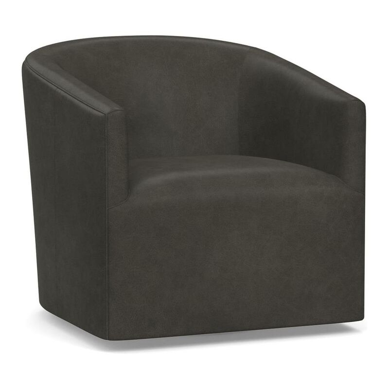 Pottery Barn Baldwin Poly Leather Swivel Armchair Churchfield Ebony image number 0