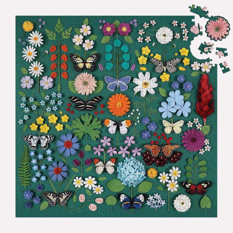 Galison Butterfly Botanica 500 Piece Puzzle with Shaped Pieces image number 1