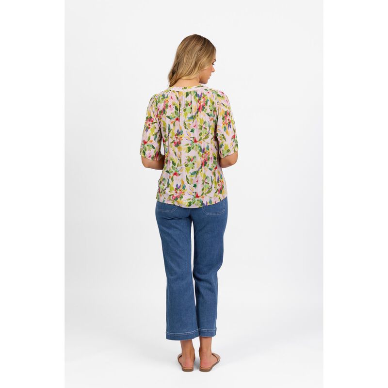 Vassalli Short Sleeve V Neck Top With Shirred Shoulders image number 1