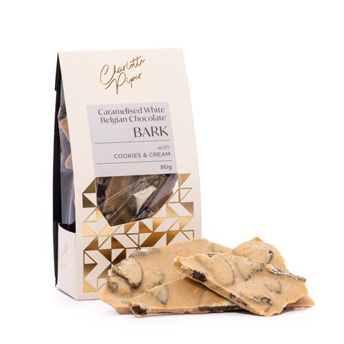 Charlotte Piper Caramelised White Choc Cookies & Cream Bark 80g