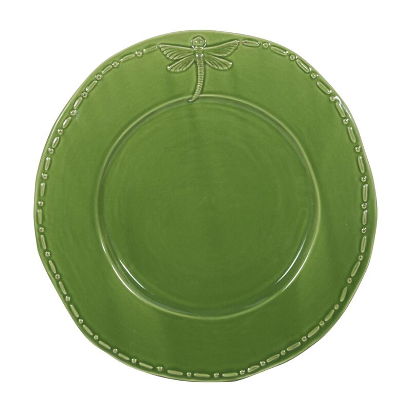 French Country Dragonfly Stoneware Green Dinner Plate image number 0