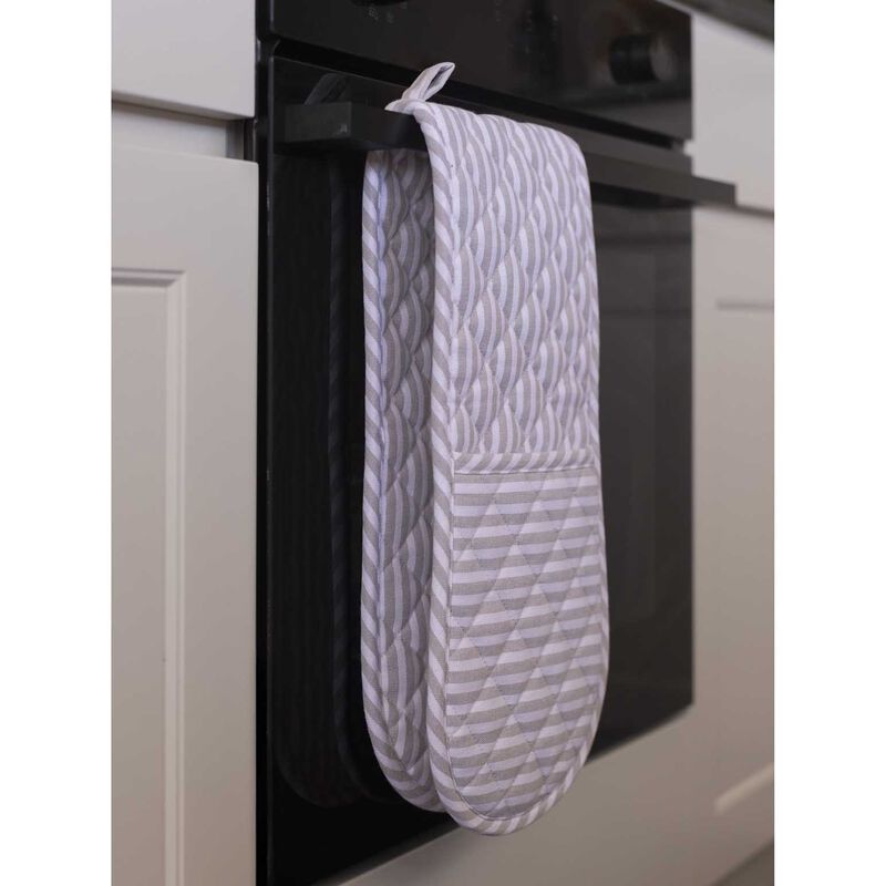 Città Classic Stripe Double Oven Glove Grey/White  19x88cm image number 1