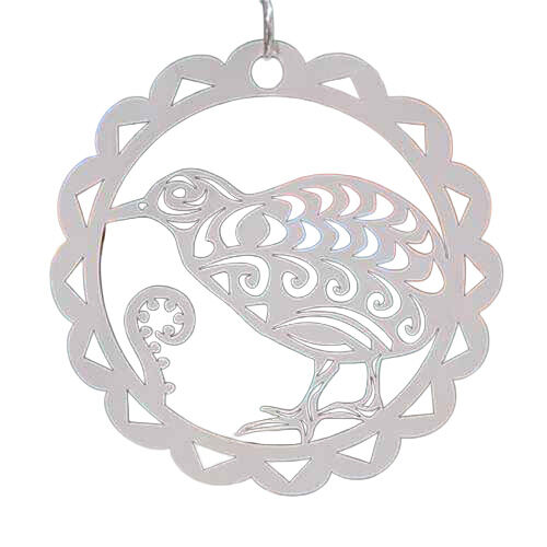 Abstract Designs Block White Kiwi Circle Xmas Decoration