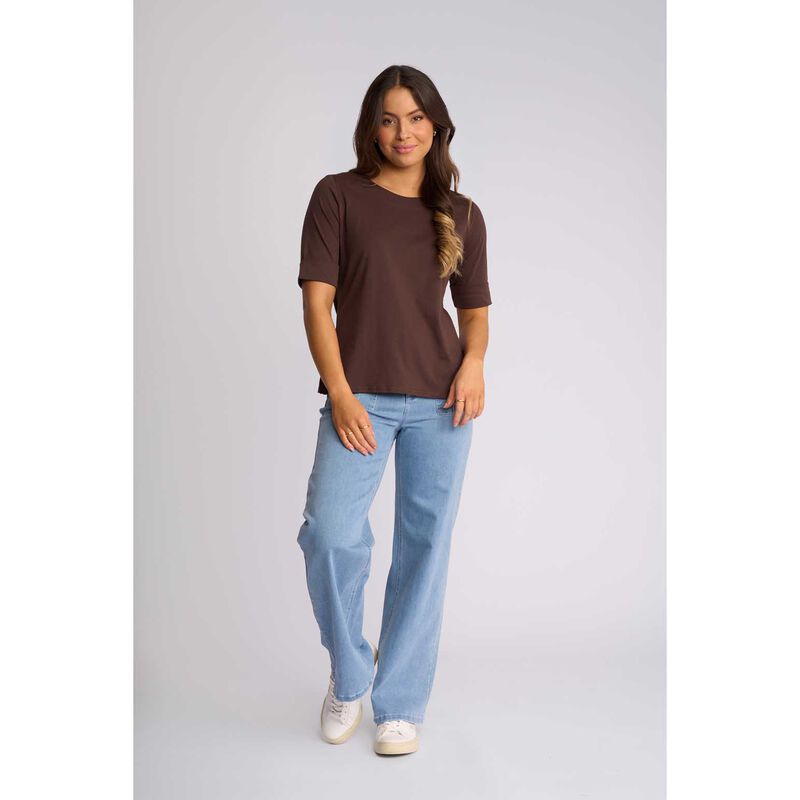 Vassalli Elbow Length Sleeve Round Neck Knit Top with Cuff image number 3