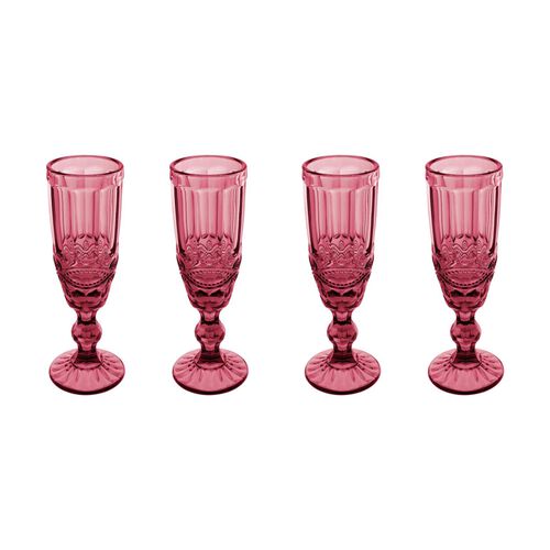 Casa Domani Gabriella Champagne Flute 4Pc Pink Gift Boxed