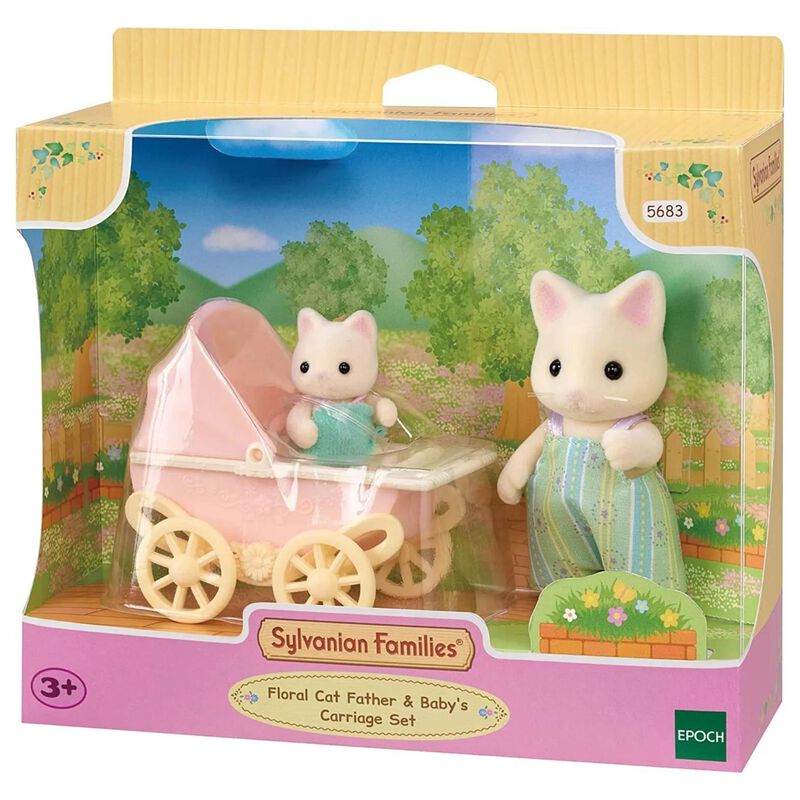 Sylvanian Families Floral Cat Father & Baby Carriage Set image number 0