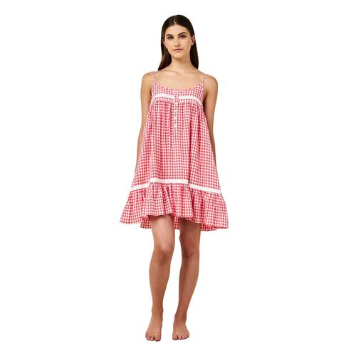 Papinelle Seersucker Gingham Lace Trim Strappy Nightie