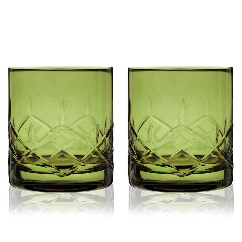 Admiral Cut Crystal Rocks Glasses In Green By Viski® image number 1