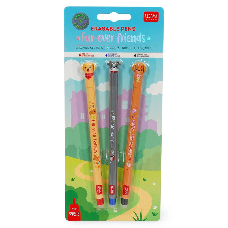 Legami Set of 3 Erasable Gel Pens - Fur-Ever Friends image number 1