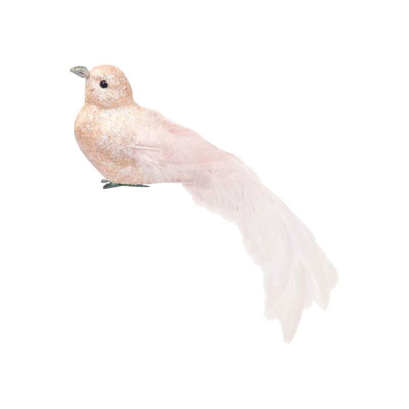 Feather Beaded Bird Pink 16cm image number 0