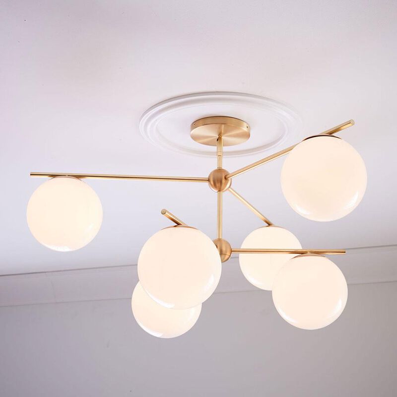 West Elm Sphere & Stem Chandelier, Brass/Milk Glass image number 1